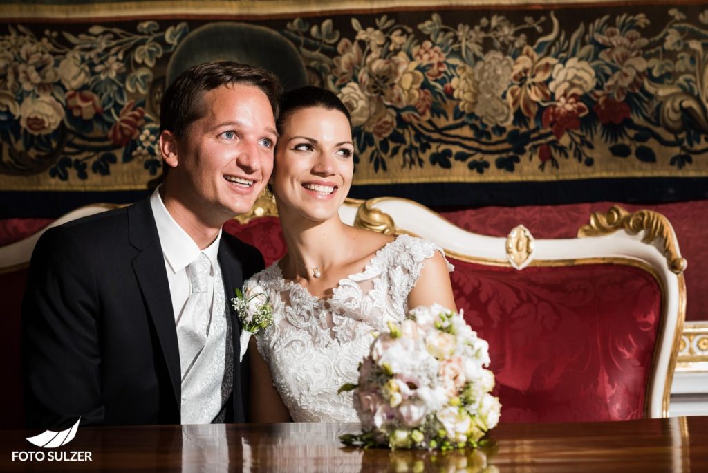 Hochzeit Salzburg Alte Residenz Braut und Bräutigam Portrait